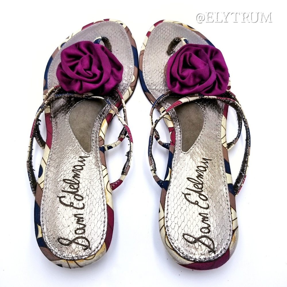 Sam Edelman flower applique metallic thong sandal
